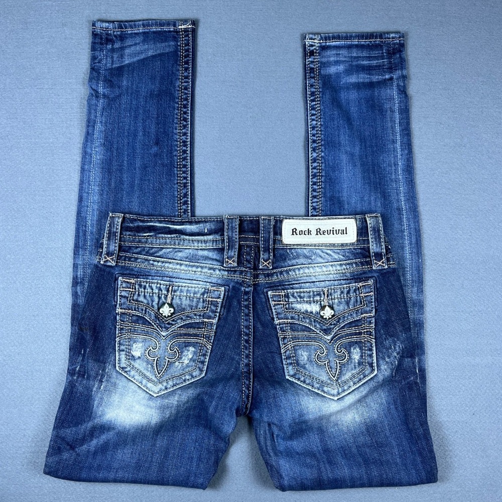 Rock Revival Alivia Ankle Skinny Jeans Womens 26 Distressed Medium Wash Denim